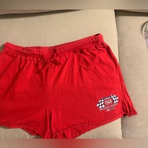 Official NASCAR Merch Sweat Shorts Women L Red Mini Booty Raw Hem Racing Beach